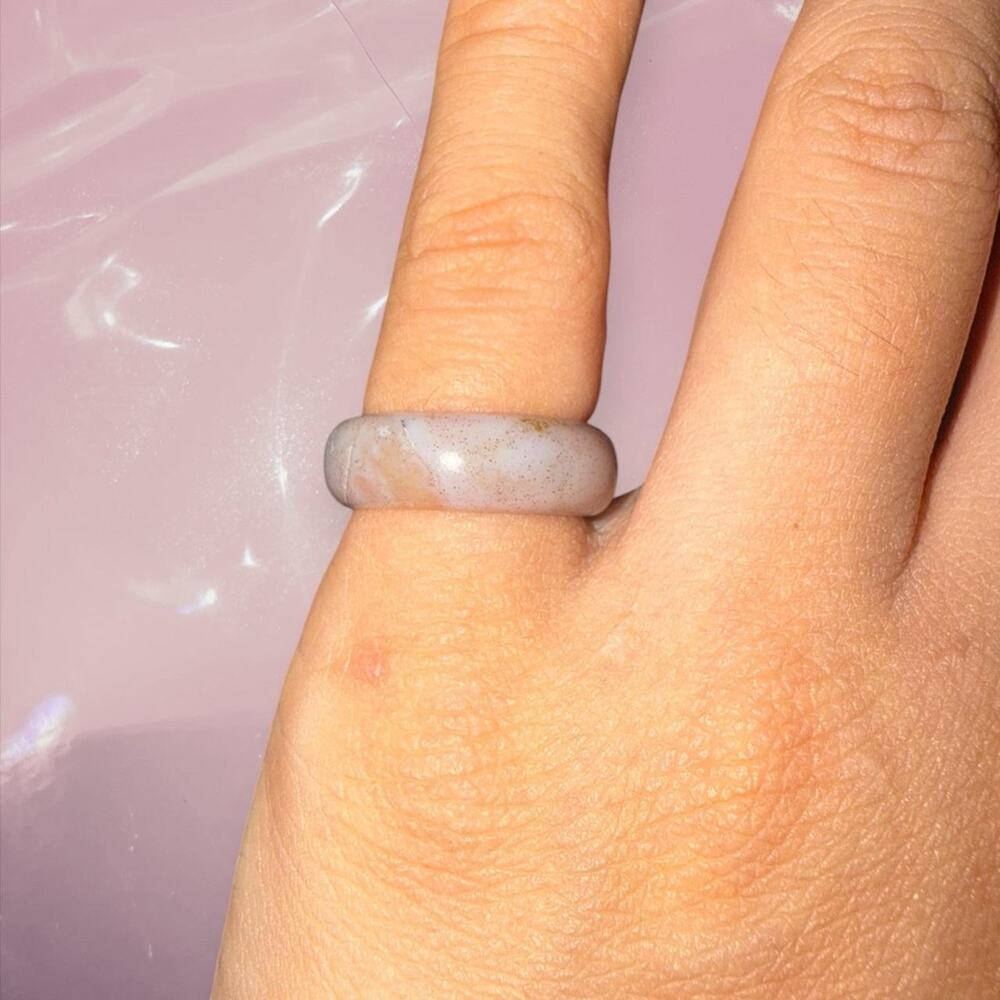 Y2K lucky fairycore natural white pink Agate ring boho unique